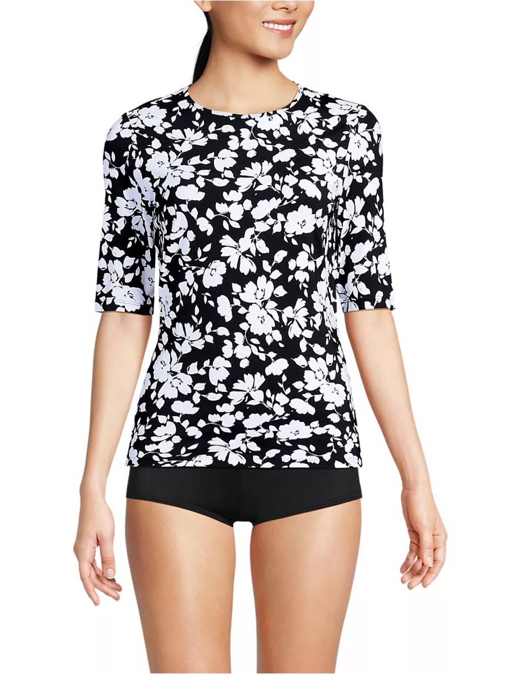 Land’s End Women's SunShade UPF 50 Elbow Sleeve Rash Guard Swim Tee Shirt NWT